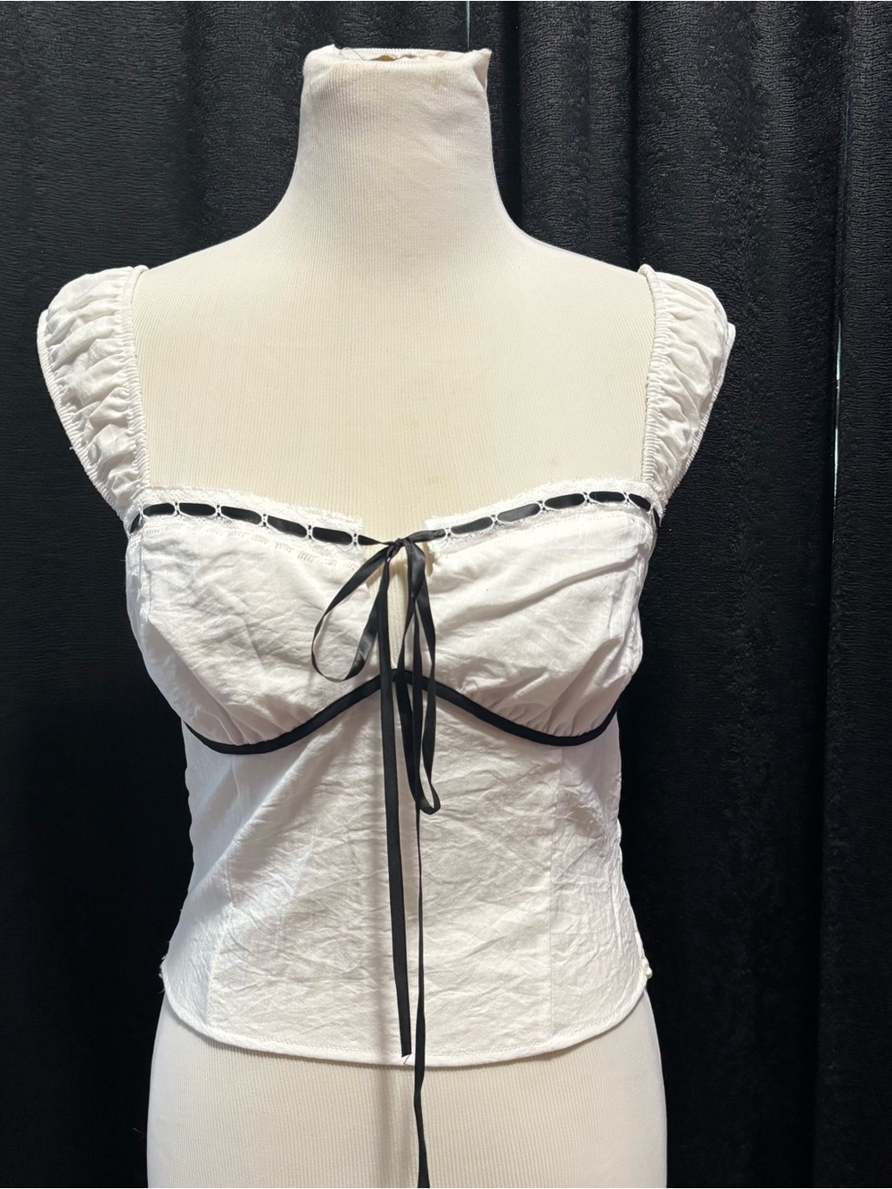 Sienna Sky White Tie-Front Bustier Crop Top with Black Trim